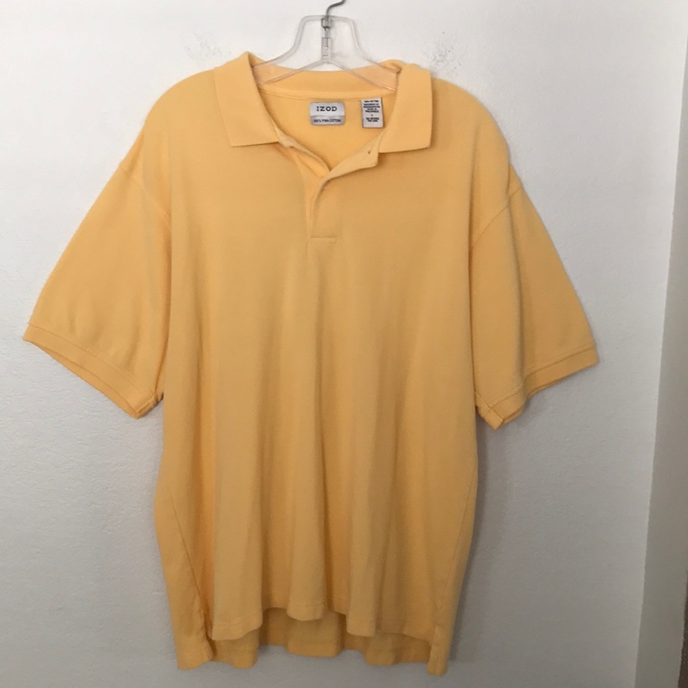 2 IZOD POLO SHIRTS LT YELLOW & ORANGE SZ LARGE 100%PIMA COTTON EXCELLENT COND.